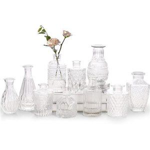Bud Vase Set of 10 - Small Clear Vases in Bulk,Cute Glass Vases for Centerpieces